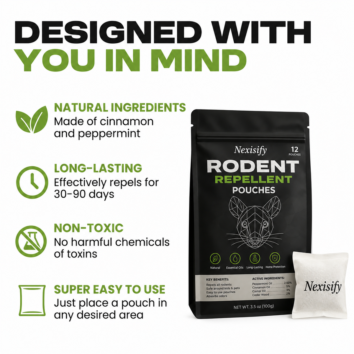 Natural Rodent Repellent Pouches