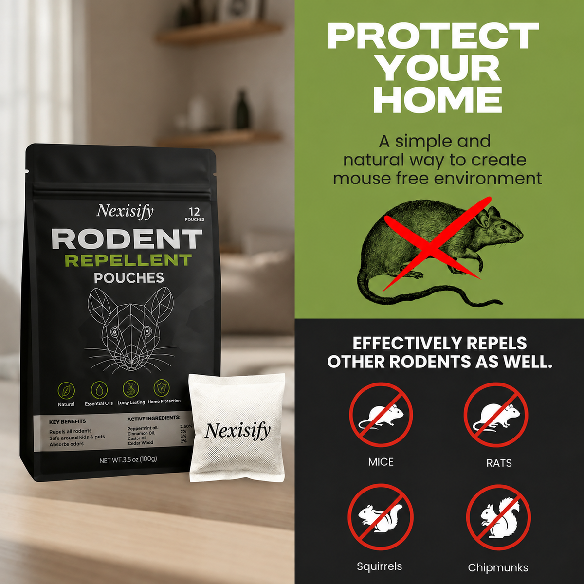 Natural Rodent Repellent Pouches