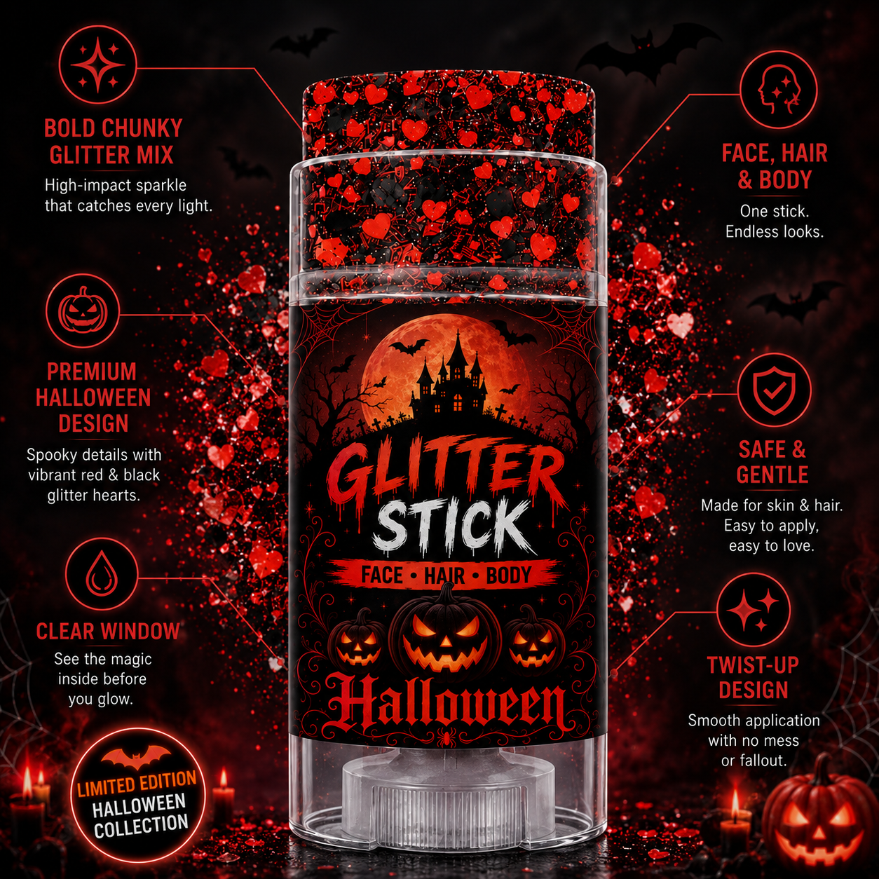 Halloween Glitter Stick for Face, Hair & Body