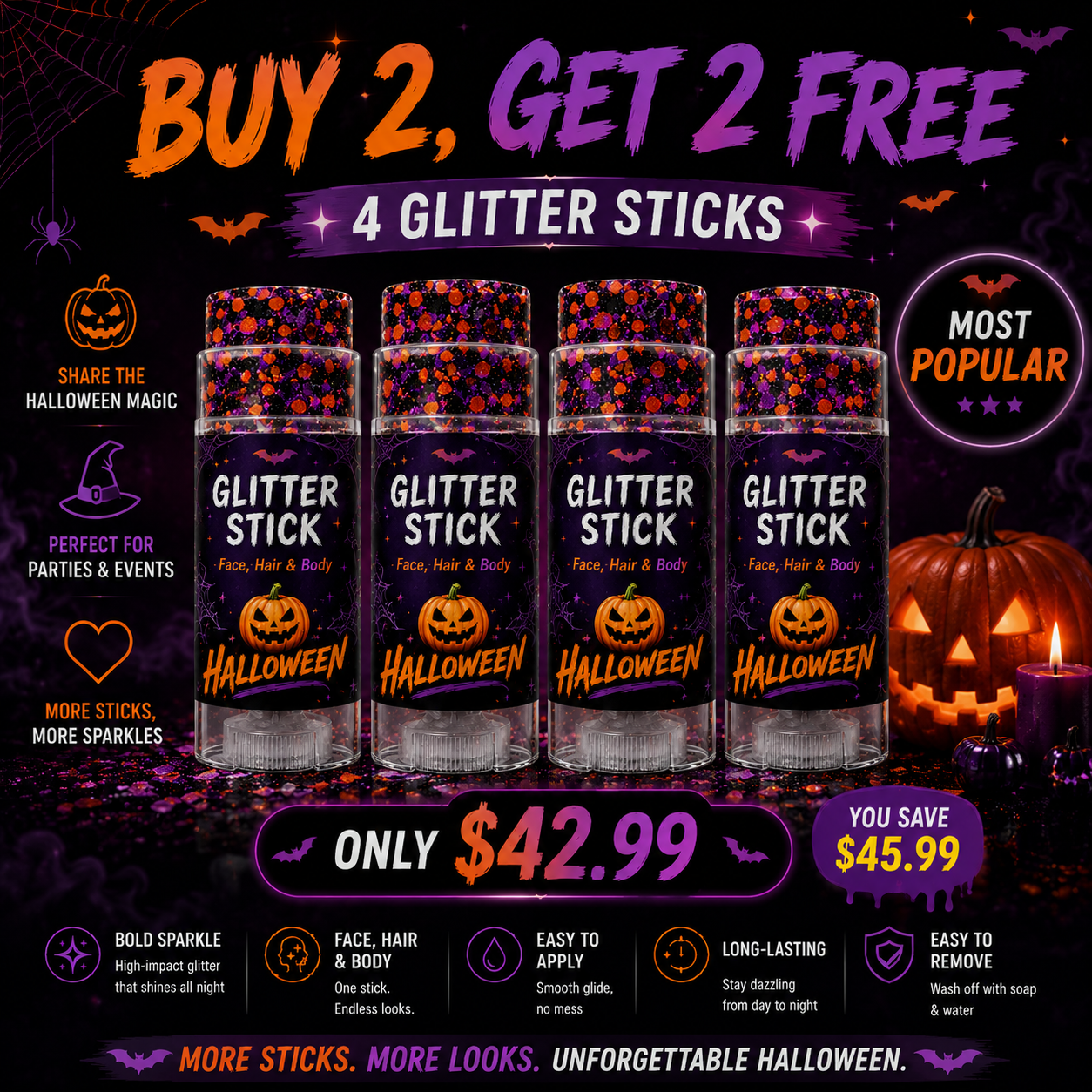 Halloween Glitter Stick for Face, Hair & Body
