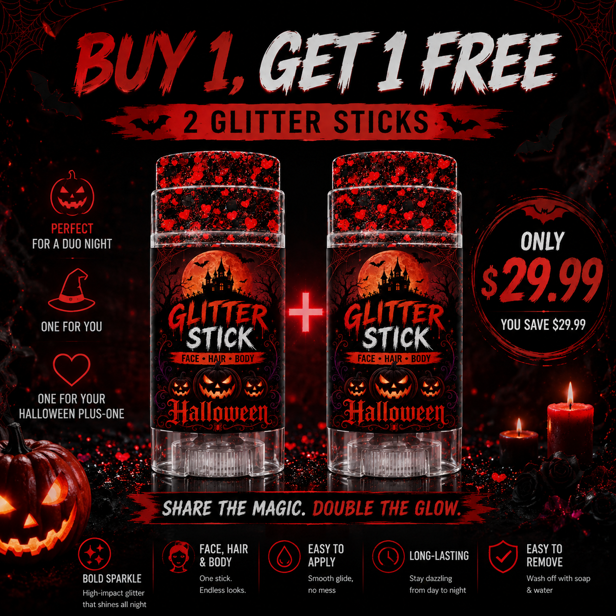 Halloween Glitter Stick for Face, Hair & Body