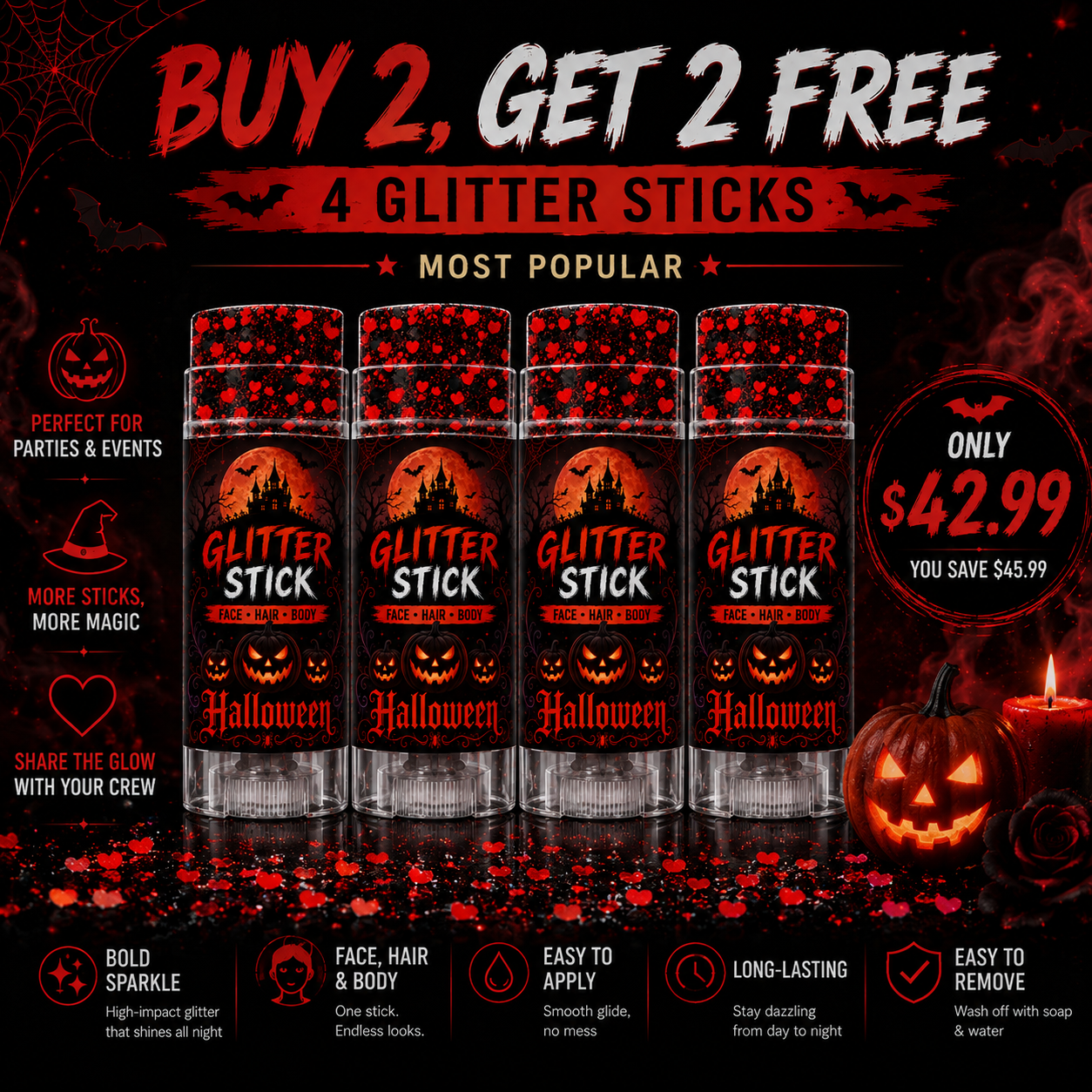 Halloween Glitter Stick for Face, Hair & Body
