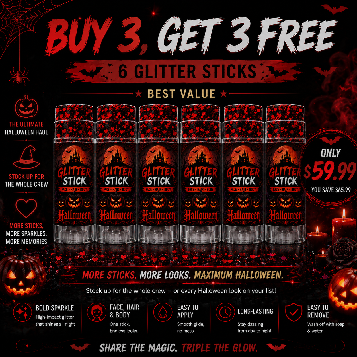 Halloween Glitter Stick for Face, Hair & Body