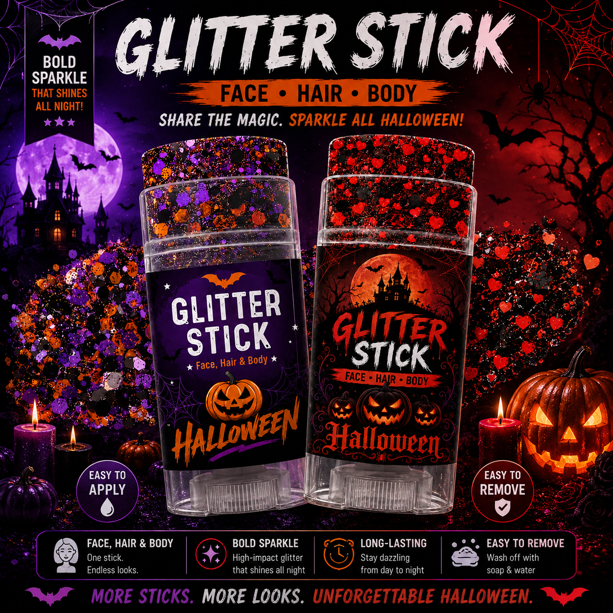 Halloween Glitter Stick for Face, Hair & Body