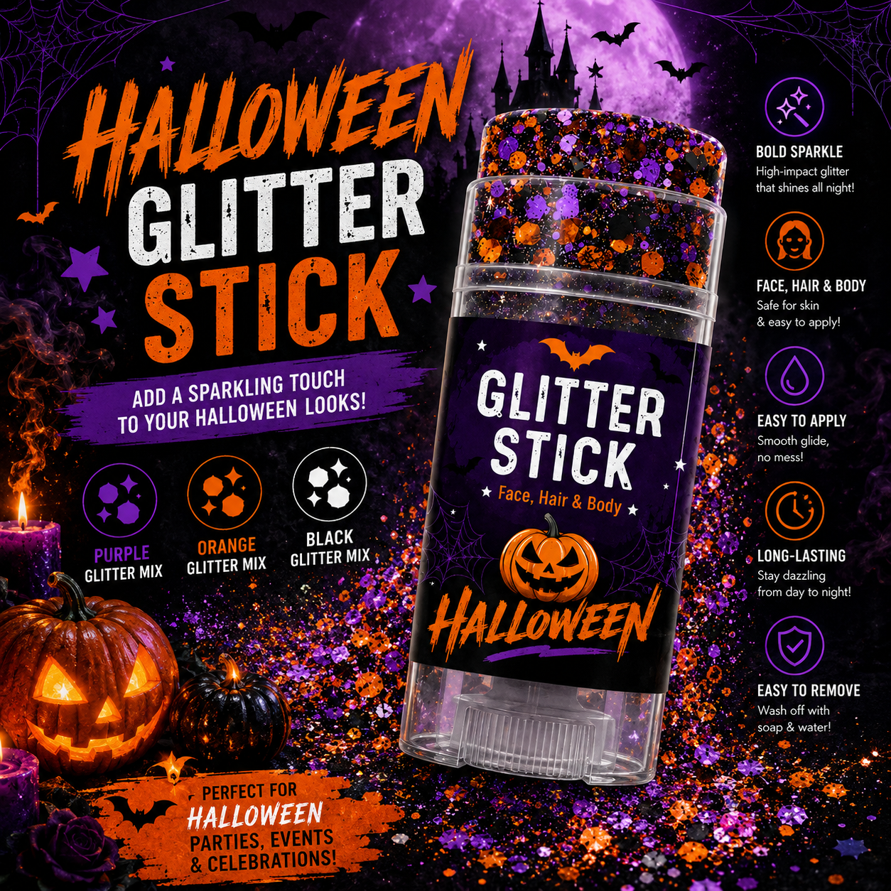 Halloween Glitter Stick for Face, Hair & Body