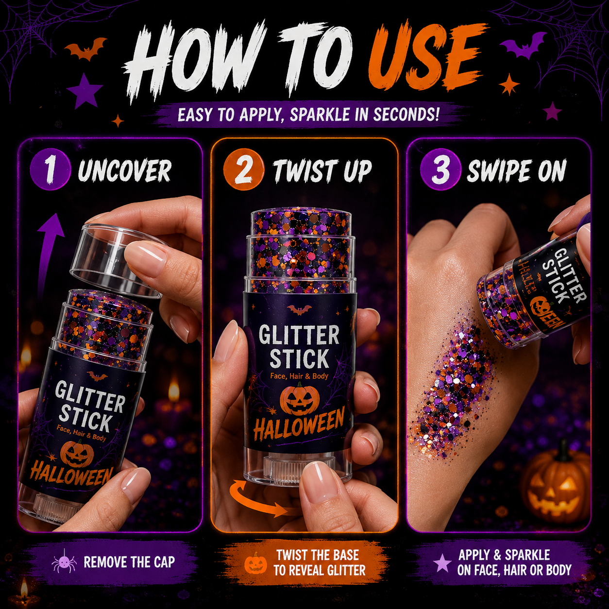 Halloween Glitter Stick for Face, Hair & Body